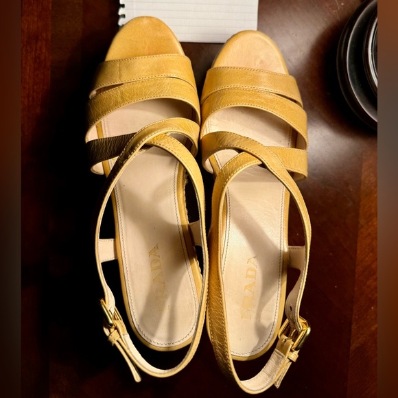 Prada Women's Yellow Leather Wedge Sandals Heels - Picture 1 of 5